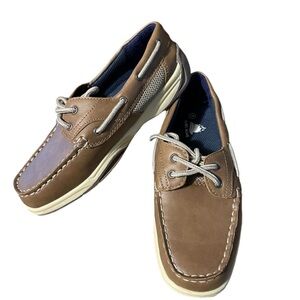 Fisherman Boy’s Brown faux Leather Casual Boat Shoes Sz 3 Little Tropics preppy